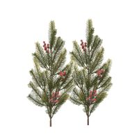 Kersttakken/dennentakken - 2x - groot - groen met bessen - 77 cm