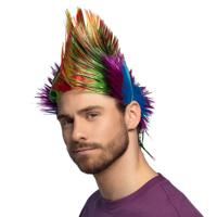 Verkleedpruik voor heren - multi kleuren - Punker/Muzikant - Carnaval - haar met hanekam - thumbnail