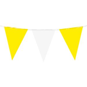 Feest/verjaardag Vlaggenlijn - geel/wit - 10 m - 15 vlaggetjes - binnen/buiten - kunststof