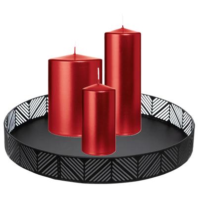 Cilinderkaarsen stompkaarsen - set van 3x - op dienblad - rood - 6 x 12 - 10x15 - 7x20 cm