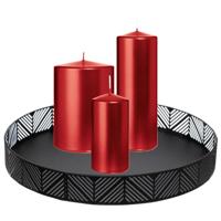 Cilinderkaarsen stompkaarsen - set van 3x - op dienblad - rood - 6 x 12 - 10x15 - 7x20 cm