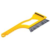 IJskrabber 2 in 1 - met rubberen trekker en borstel - raamkrabber - geel - kunststof - 9 x 40 cm