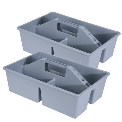 2x stuks gereedschap opbergbox/opbergdoos/mand grijs met handvat 39 x 26 x 12 cm kunststof