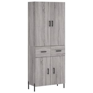 The Living Store Hoge Kast Grijs Sonoma Eiken - Dressoir en Opzetkast - 69.5x34x180cm - Duurzaam materiaal