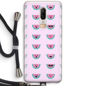 Smiley watermeloenprint: OnePlus 6 Transparant Hoesje met koord