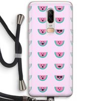 Smiley watermeloenprint: OnePlus 6 Transparant Hoesje met koord