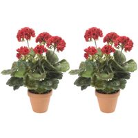 Set van 2x stuks kunstbloemen rode Geranium kunstplant 35 cm