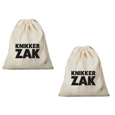 Canvas knikkerzak / knikker opbergzakje - 2x - met koord - 25 x 30 cm