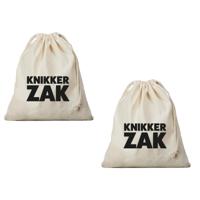 Canvas knikkerzak / knikker opbergzakje - 2x - met koord - 25 x 30 cm