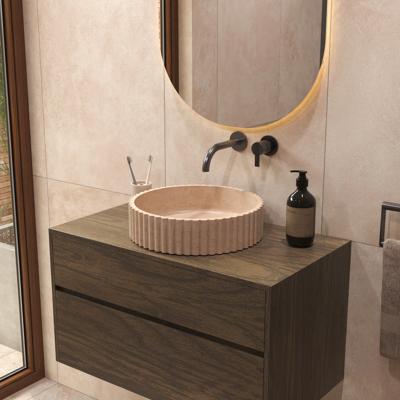 Salenzi Travertin Light Waskom 40x40x10cm Geribbeld Opbouwmodel