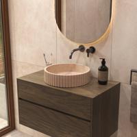 Salenzi Travertin Light Waskom 40x40x10cm Geribbeld Opbouwmodel