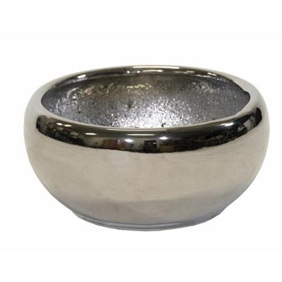 Mega Collections Bloempot/schaal Emperor laag - rond - zilver - D27 x H15 cm - glans