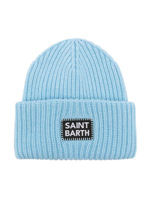 MC2 Saint Barth Kids bonnet nervuré à logo appliqué - Bleu