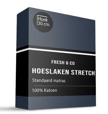 Hoeslaken - Katoen Jersey Stretch - Navy - 140x200 cm - Blauw - Fresh and Co - Dekbed-Discounter.nl