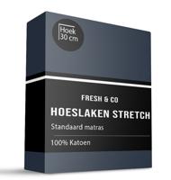 Hoeslaken - Katoen Jersey Stretch - Navy - 90x200 cm - Blauw - Fresh and Co - Dekbed-Discounter.nl