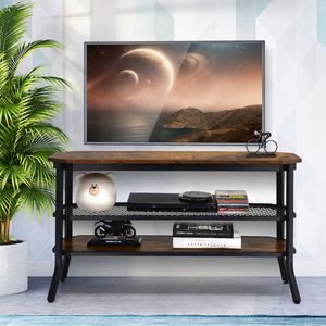 3 Tier Industrieel Houten TV Stand met Stalen Frame 100 x 40 x 55,5 cm Rustiek Bruin + Zwart