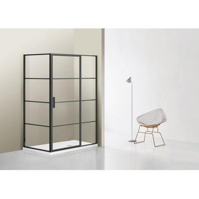 Marenza Bellini Douchecabine - 100x100cm - vast paneel - veiligheidsglas - frame lines buitenzijde - anti kalk - mat zwart sw491683/sw491685