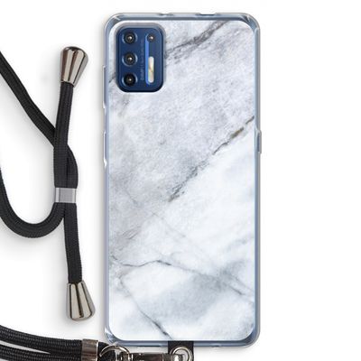 Witte marmer: Motorola Moto G9 Plus Transparant Hoesje met koord