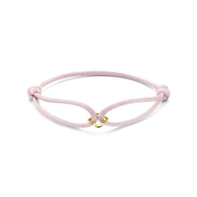 Roze Satijnen Armband met 14k Gouden Bloem - Verstelbaar 13-26 cm