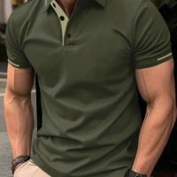 Bon&Bon Men's Short Sleeve Polo Shirt - Dusty Blue Color Block Golf Top Army Green / S