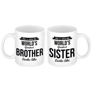 Worlds Greatest Brother en Sister mok - Cadeau beker set voor Broer en Zus