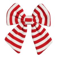 Kerst ornament strik -rood/wit gestreept - 20 x 17 cm - polyester