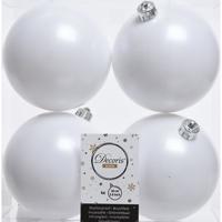 Decoris Kerstballen - 4x st - wit - 10 cm - kunststof - kerstversiering