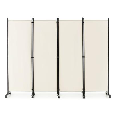 4-Delig Ruimteverdeler op Wieltjes Scheidingswand Opvouwbaar Inkijkbescherming 225 x 173 cm Gebroken Wit