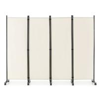 4-Delig Ruimteverdeler op Wieltjes Scheidingswand Opvouwbaar Inkijkbescherming 225 x 173 cm Gebroken Wit