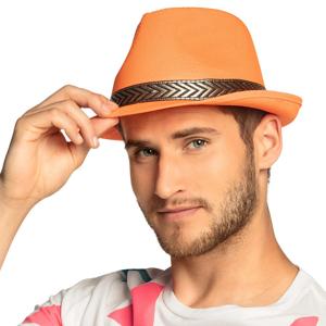 Trilby hoed - oranje - volwassenen - 59 cm - verkleedhoed - Carnaval - Koningsdag