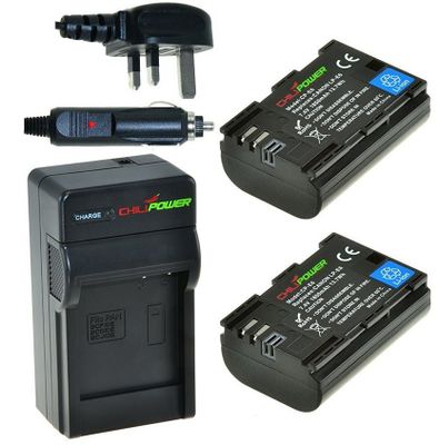 2 x LP-E6 accu's voor Canon - Charger Kit + car-charger - UK version