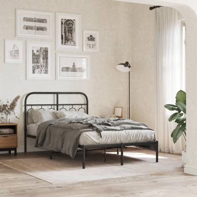 Bedframe met hoofdbord metaal zwart 120x190 cm