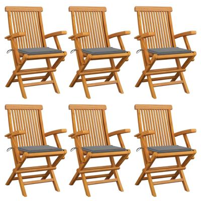 Tuinstoelen 6 st met grijze kussens massief teakhout