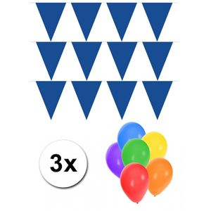 Pakket 3x vlaggenlijn XL blauw incl gratis ballonnen