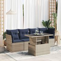 5-delige Loungeset met kussens poly rattan acacia grijs