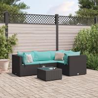5-delige Loungeset met kussens poly rattan zwart