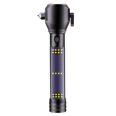 Multifunctionele auto veiligheid Hammer Solar alarm Emergency werken zaklamp (zwart)