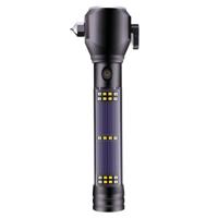 Multifunctionele auto veiligheid Hammer Solar alarm Emergency werken zaklamp (zwart)