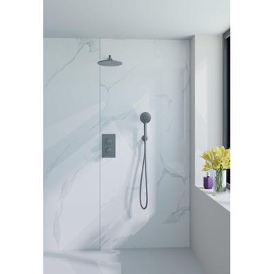 Fortifura Calvi Inbouw Regendoucheset - thermostatisch - wandarm - 25cm hoofddouche - ronde handdouche - metalen doucheslang - geborsteld Gunmetal PVD SW706207/SW720556/SW720563/SW766536/SW721170/SW799