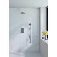 Fortifura Calvi Inbouw Regendoucheset - thermostatisch - wandarm - 25cm hoofddouche - ronde handdouche - metalen doucheslang - geborsteld Gunmetal PVD SW706207/SW720556/SW720563/SW766536/SW721170/SW799