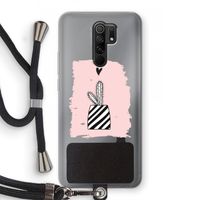 Zwart-wit cactus: Xiaomi Redmi 9 Transparant Hoesje met koord