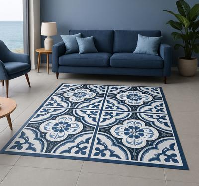 Blauwe majorica portugees vinyl tapijt woonkamer