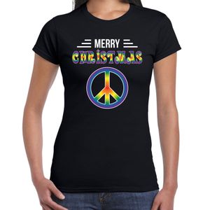 Merry Christmas hippie fout Kerst t-shirt zwart voor dames