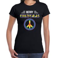 Merry Christmas hippie fout Kerst t-shirt zwart voor dames