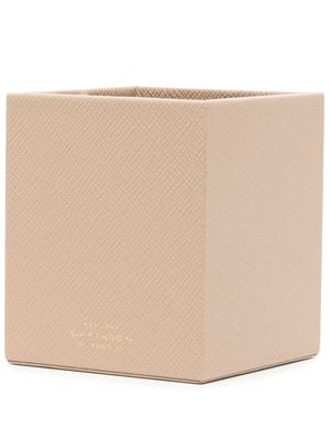 Smythson porte-crayon en cuir à logo imprimé - Marron