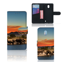 Nokia 1 Plus | Telefoonhoesje | Met pasjeshouder | Olifanten