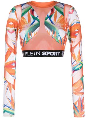 Plein Sport haut crop en coton à fleurs - Orange