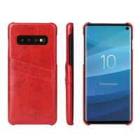 Fierre Shann retro olie Wax textuur PU lederen draagtas voor Galaxy S10 met kaartsleuven (rood)