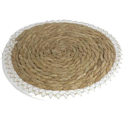 Gerimport Pannen onderzetters - zeegras - rond - 28x28 cm - naturel/wit Gerimport Pannen onderzetters - zeegras - rond - 28x28 cm - naturel/wit
