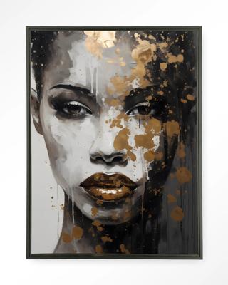 Urban Cotton Wandkleed 'Golden Girl' 145 x 190cm in Floating Frame - black